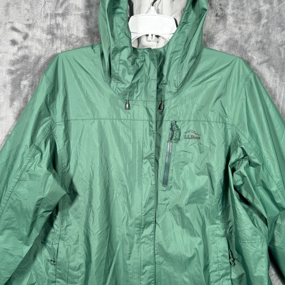 LL Bean Trail Model Rain Jacket Womens 1X Plus Green Hooded Windbreaker Full Zip - Picture 2 of 11